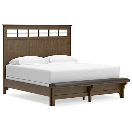 King Panel Bed with Upholstered Bench Footboard