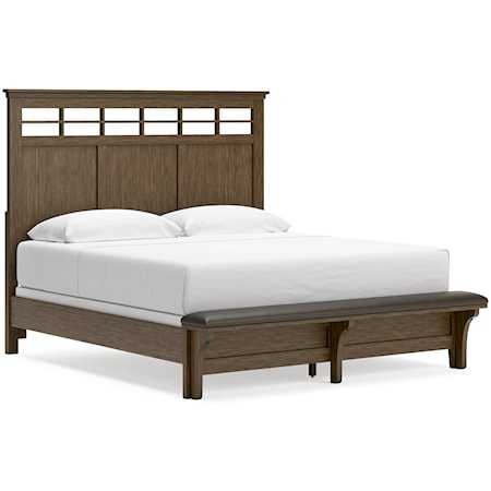 King Panel Bed with Upholstered Bench Footboard
