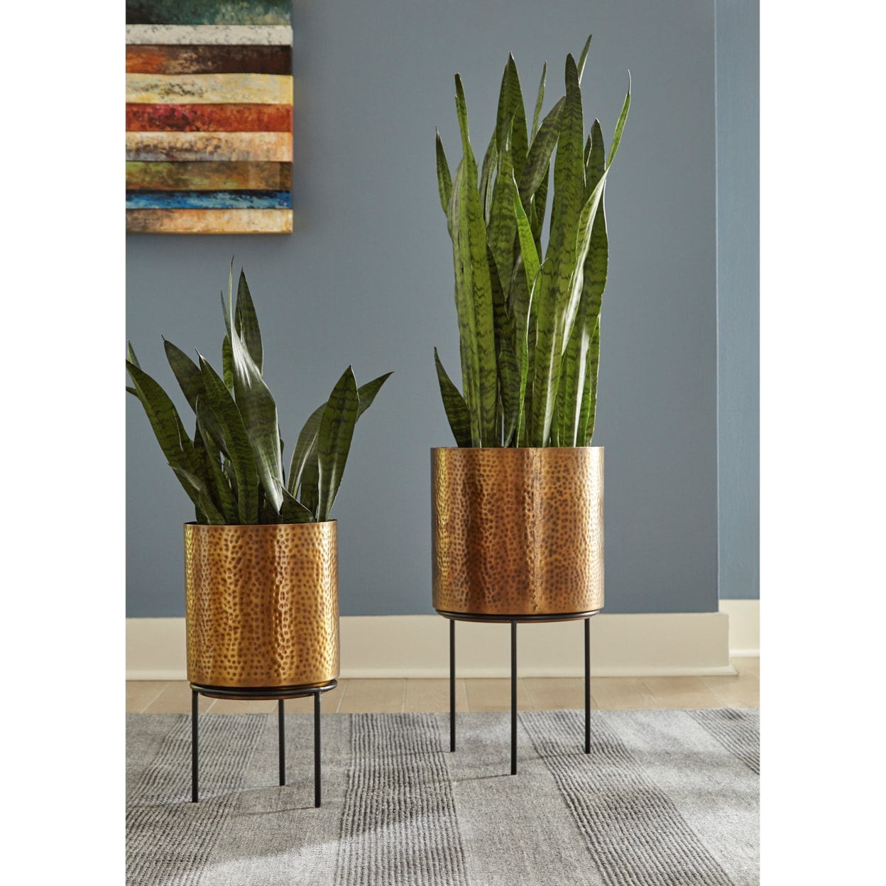 Ashley Furniture Signature Design Accents Donisha Antique Brass Finish Planter Set