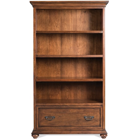 Traditional 3-Shelve Bookcase with 2-Drawers and Adjustable Shelves