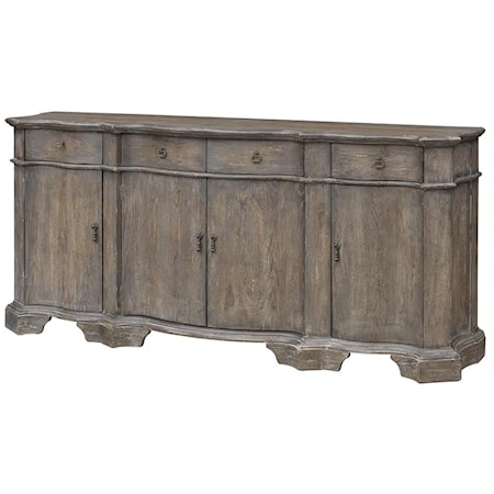 Rustic 4-Door Credenza with 4 Drawers