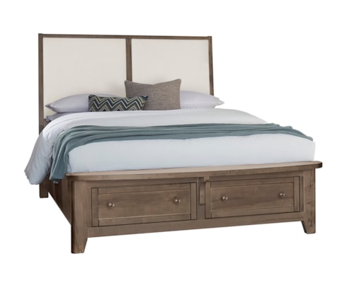Transitional King Upholstered Panel Bed with Footboard Storage