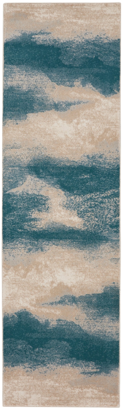 2'2" x 7'6" Ivory/Teal Runner Rug