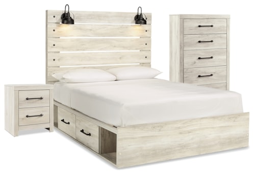 Queen Panel Bed With Storage, Chest And Nightstand