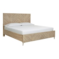 Transitional King Panel Bed with Geometric Headboard Design and USB Ports