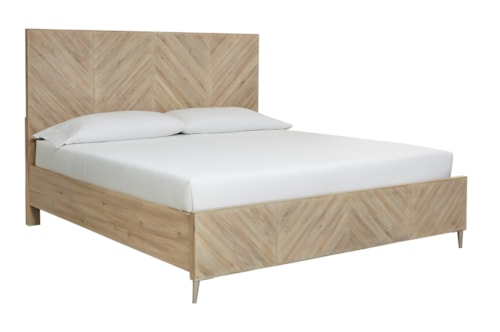 Transitional Queen Panel Bed with Geometric Headboard Design and USB Ports