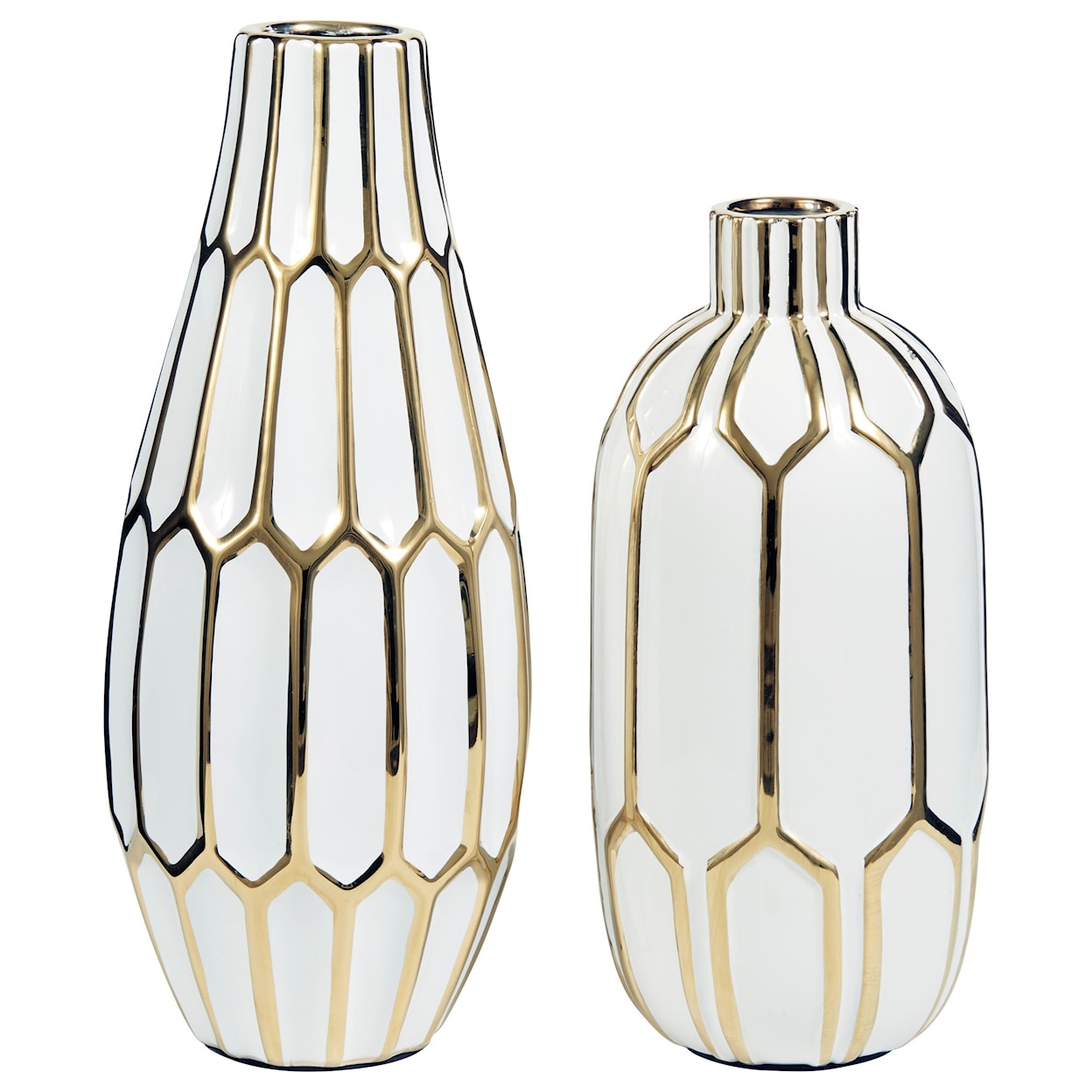 Ashley Accents Mohsen Gold Finish/White Vase Set
