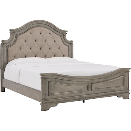 Traditional California King Panel Bed with Upholstered Headboard