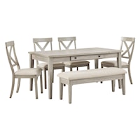 Casual 6-Piece Table and Chair Set with Bench and Storage