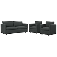 Activate Contemporary 3-Piece Upholstered Living Room Set - Grey