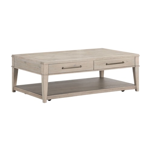 Transitional 2-Drawer Rectangular Cocktail Table with Casters