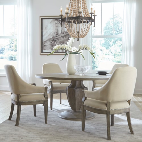Transitional 5 Piece Pedestal Table Set