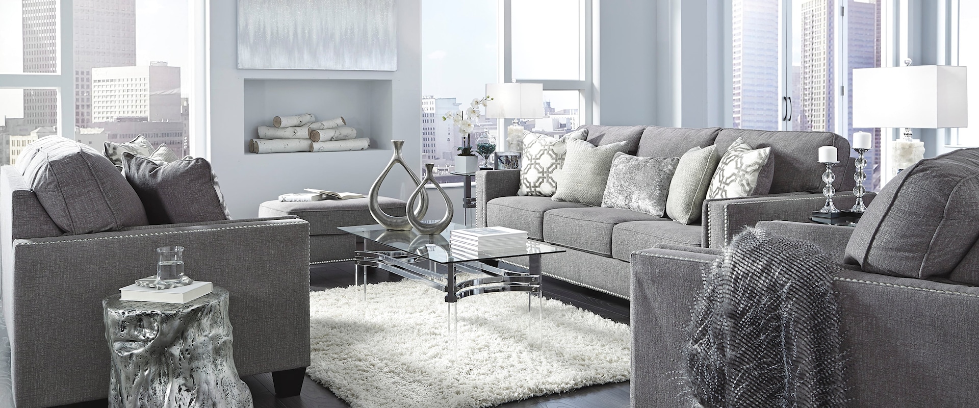 Casual 4-Piece Living Room Set with Sofa, Loveseat, Chair, and Ottoman