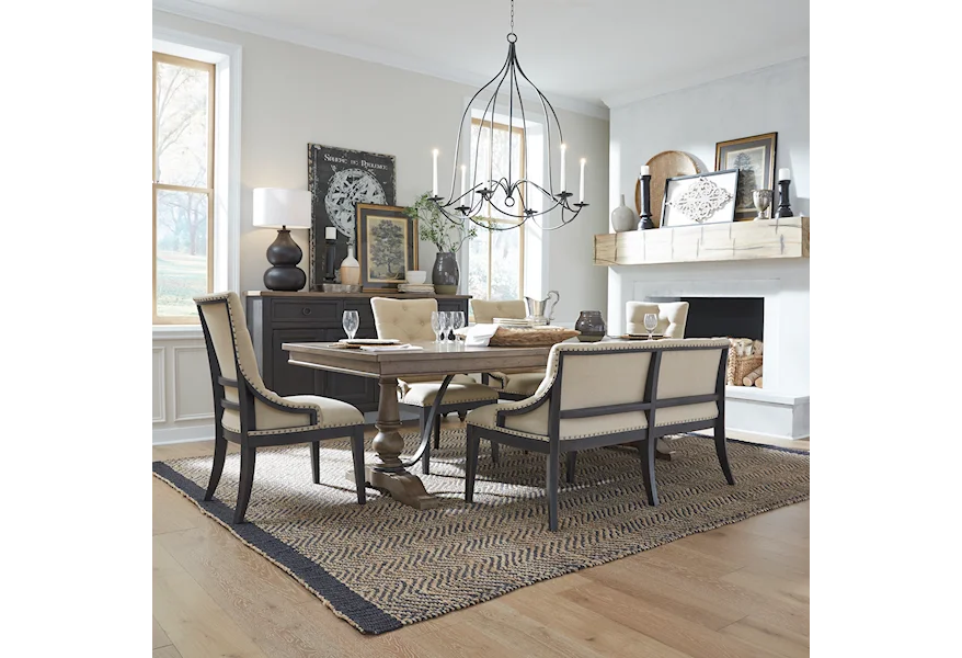 Americana Farmhouse Six-Piece Pedestal Dining Set by Liberty Furniture at VanDrie Home Furnishings