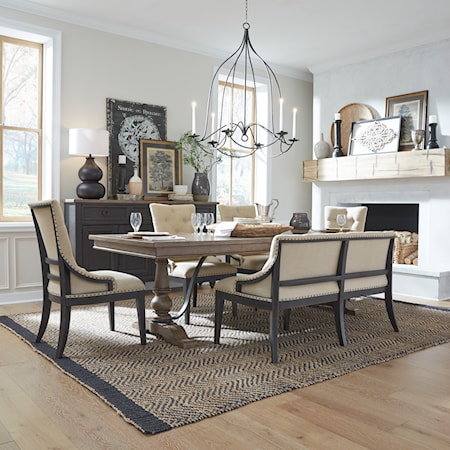 Transitional Six-Piece Pedestal Dining Set