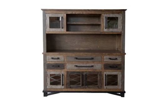 Rustic 6-Drawer Buffet & Hutch with 6 Glass-Front Doors