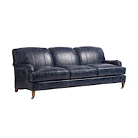 Sydney Transitional Leather Sofa With Pewter Caster