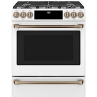 Café™ 30'' Slide-In Front Control Dual-Fuel Convection Range with Warming Drawer Matte White