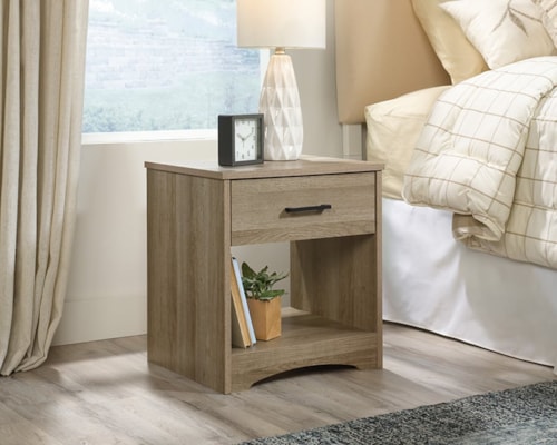 Transitional 1-Drawer Nightstand with Lower Storage Shelf