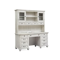 Farmhouse Credenza and Hutch with Locking File Drawers and Built-In Lighting