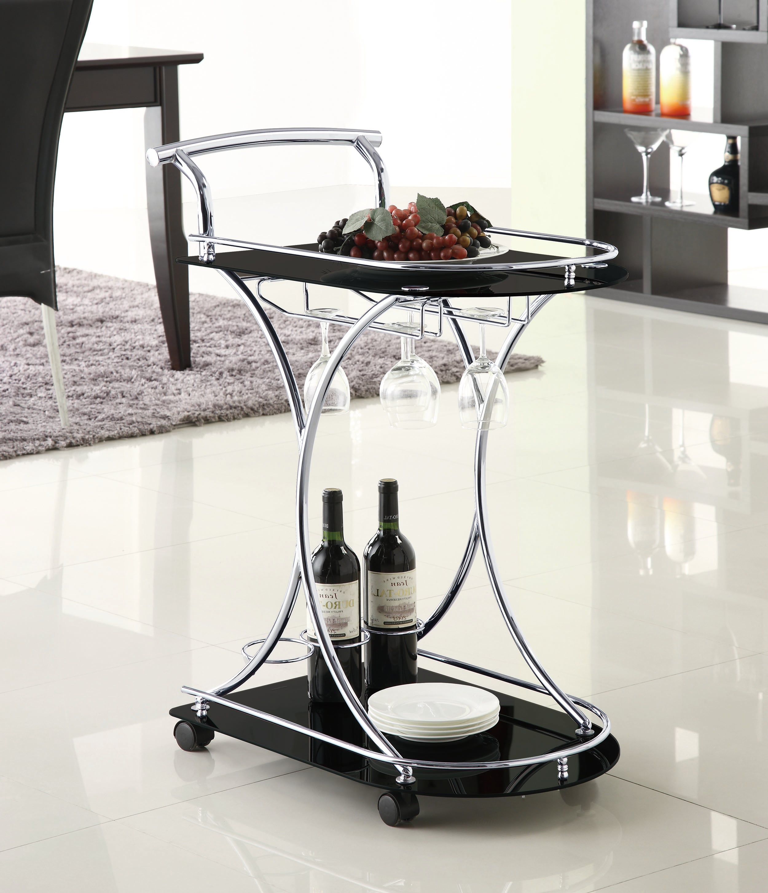 Elfman 2-tier Glass Shelf Bar Cart and