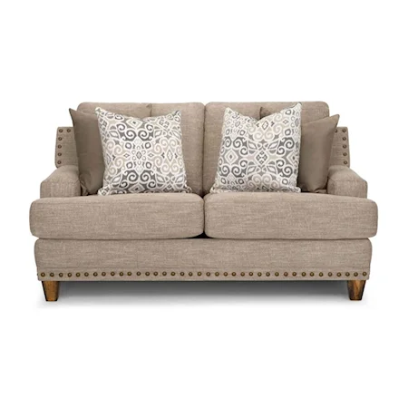 Casual Stationary Loveseat with Nail-Head Trim