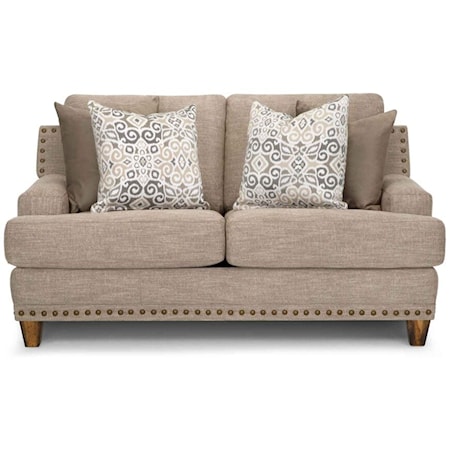 Casual Stationary Loveseat with Nail-Head Trim