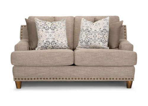 Casual Stationary Loveseat with Nail-Head Trim