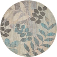 5'3"  Ivory/Light Blue Round Rug