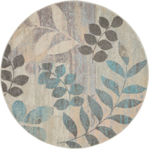 5'3"  Ivory/Light Blue Round Rug