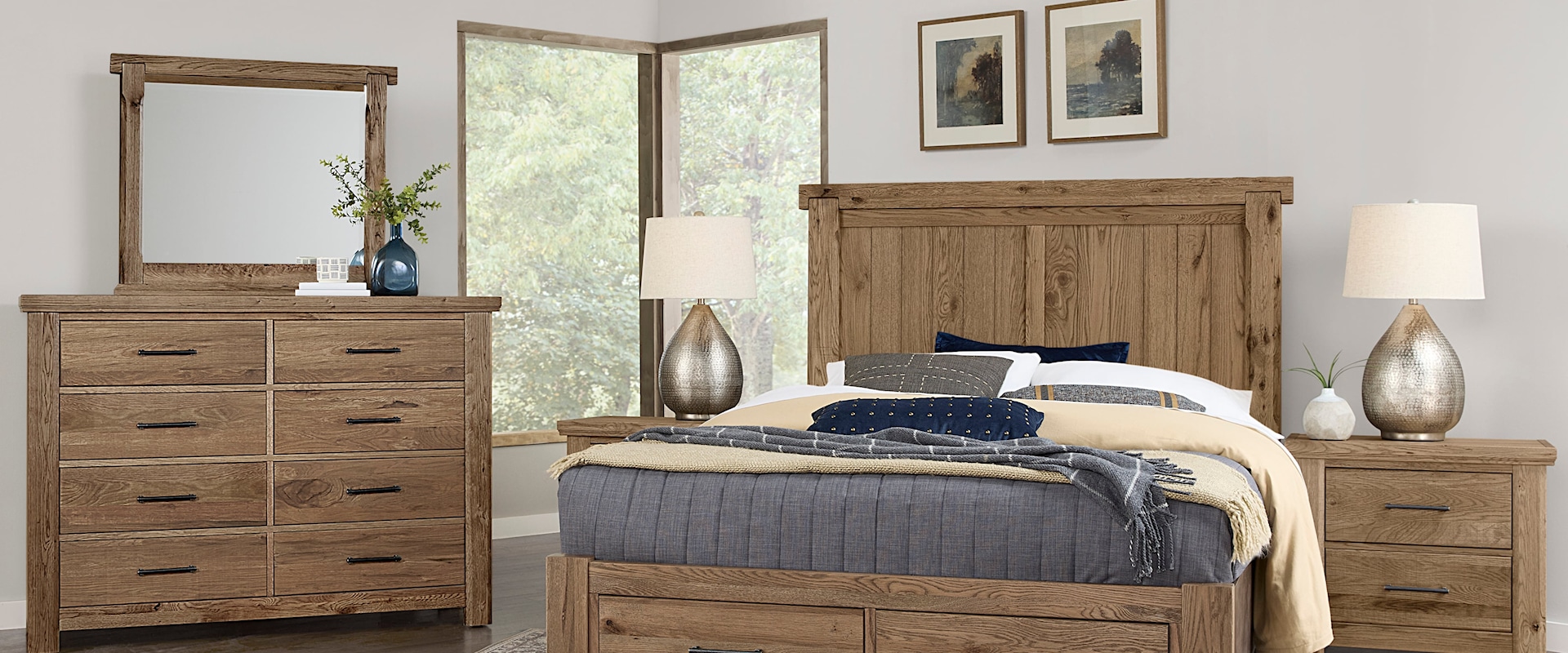 Transitional Rustic 5-Piece Queen Dovetail Storage Bedroom Set