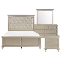 Glam 4-Piece Queen Bedroom Set with Tufted Upholstery Headboard