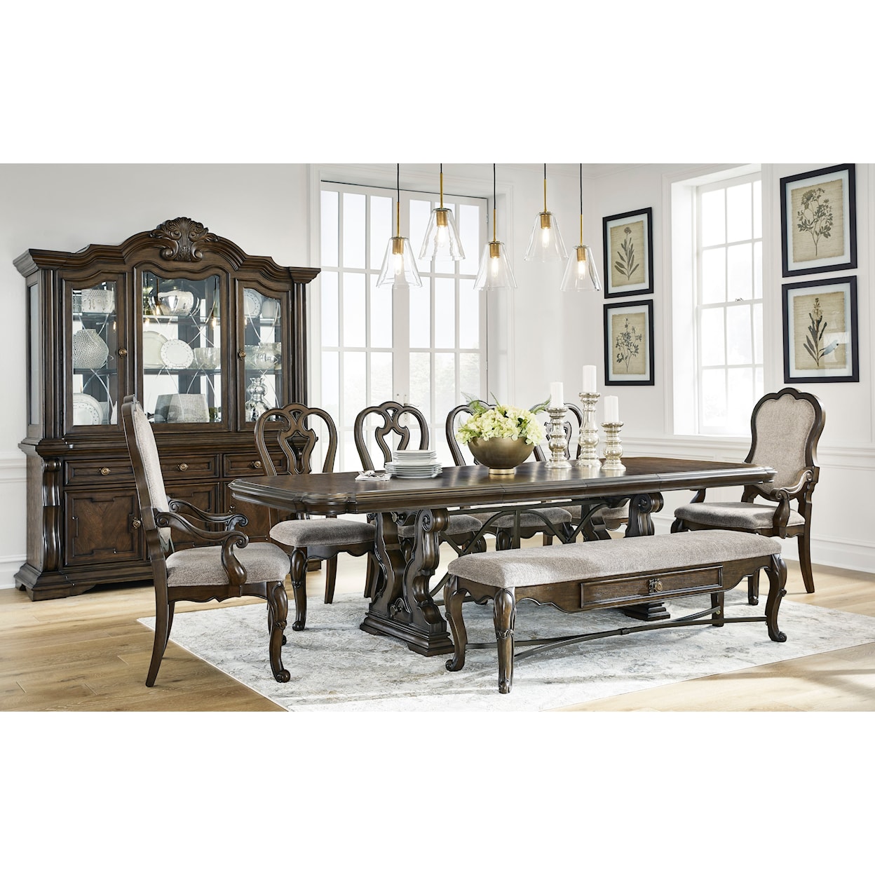 Ashley Signature Design Maylee 8-Piece Dining Set with Bench