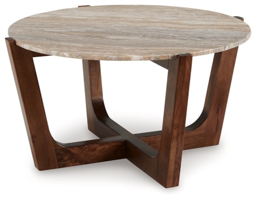 Wood Round Coffee Table with Marble Top