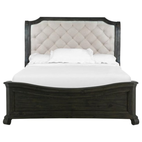 Traditional Queen Sleigh Bed with Tufted Headboard