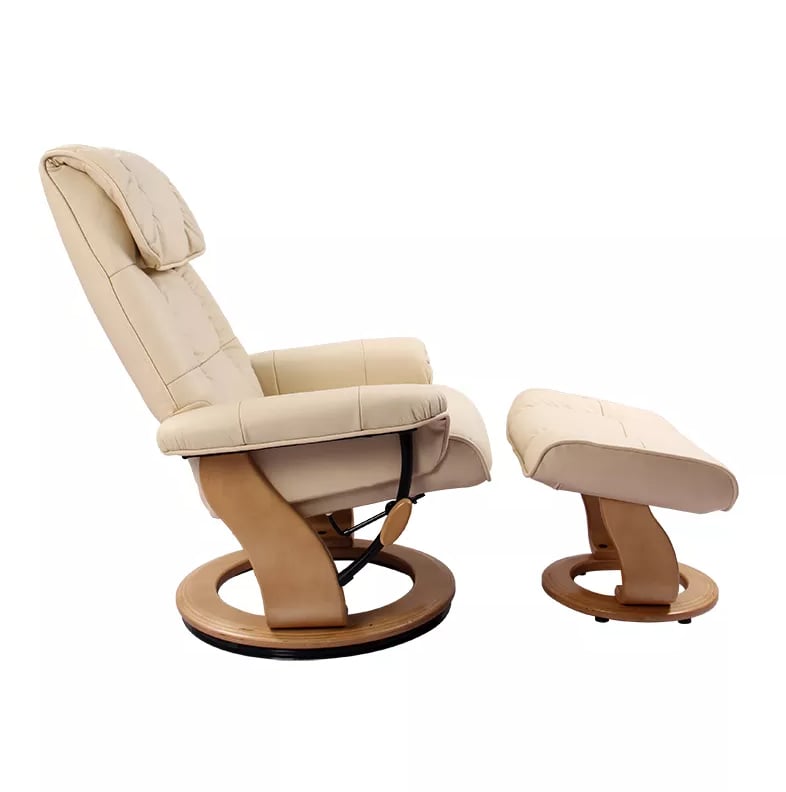 Reclining Chair and Ottoman w/ Natural Wood