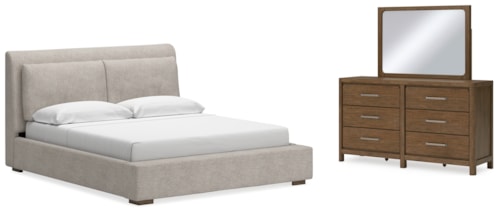 King Upholstered Bed, Dresser And Mirror