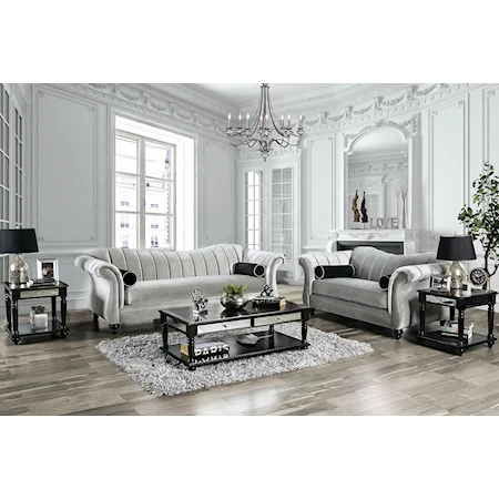 Glam Sofa and Loveseat Set with Rolled Arms