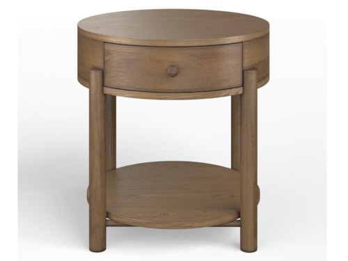 Transitional Single Drawer Round End Table with Shaped Bottom Shelving