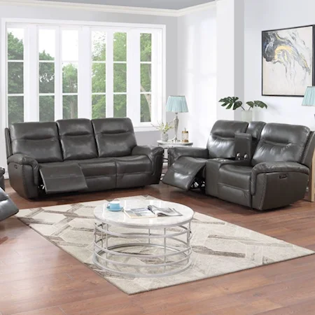 Contemporary 2-Piece Leather Reclining Sofa and Loveseat Set with Power Headrests and Footrests