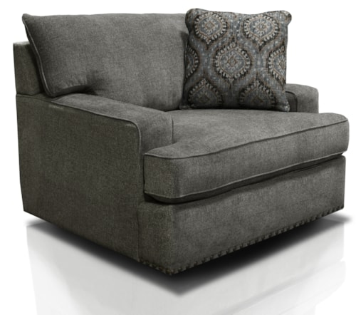 Casual Swivel Chair and a Half with Nailhead Trim