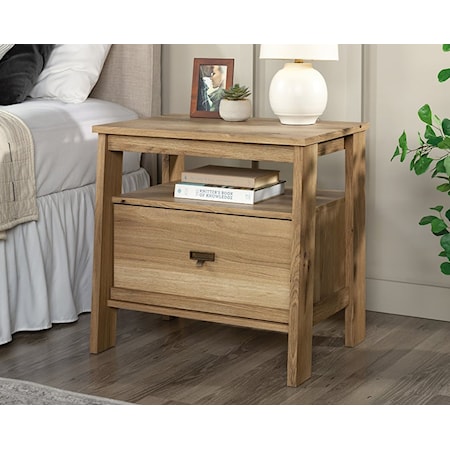 Farmhouse 1-Drawer Nightstand with Storage Shelf