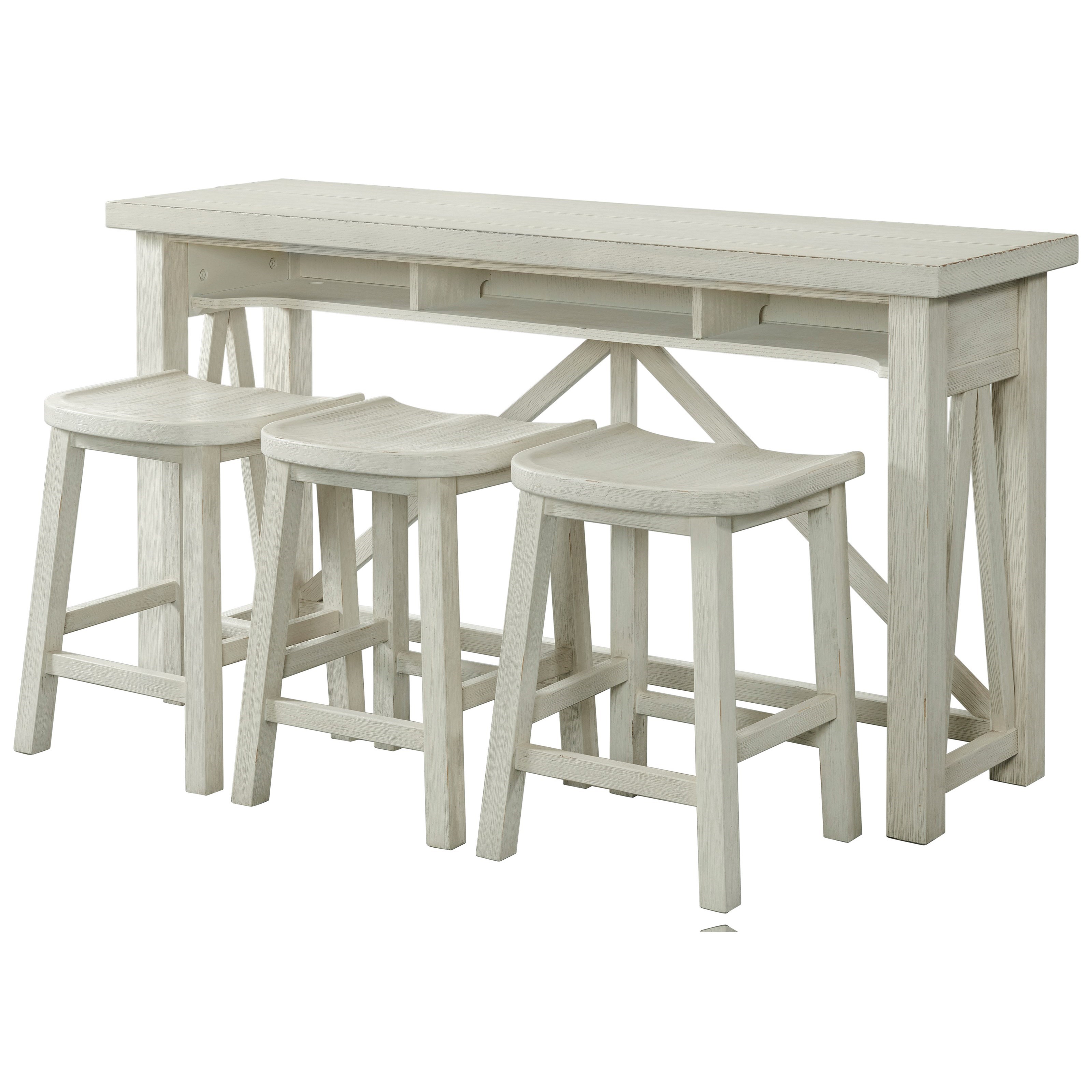 white franklin sofa console table with 3 stools