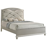 Glam King Platform Bed with Bun Feet and Upholstered Headboard