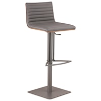 Contemporary Adjustable Swivel Metal Barstool in Gray Faux Leather with Walnut Back