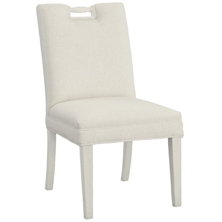 Contemporary Pull Short Back Dining Chair with Legs in Linen Finish