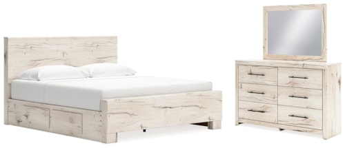 King Panel Bed With Storage, Dresser And Mirror