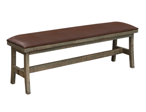 Rustic Dining Bench with Faux Leather Seat