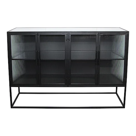 Industrial Cabinet with Glass Doors and Iron Frame