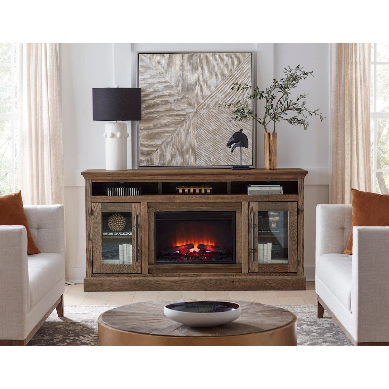 Aspenhome Manchester 73" Fireplace Console with Glass Doors